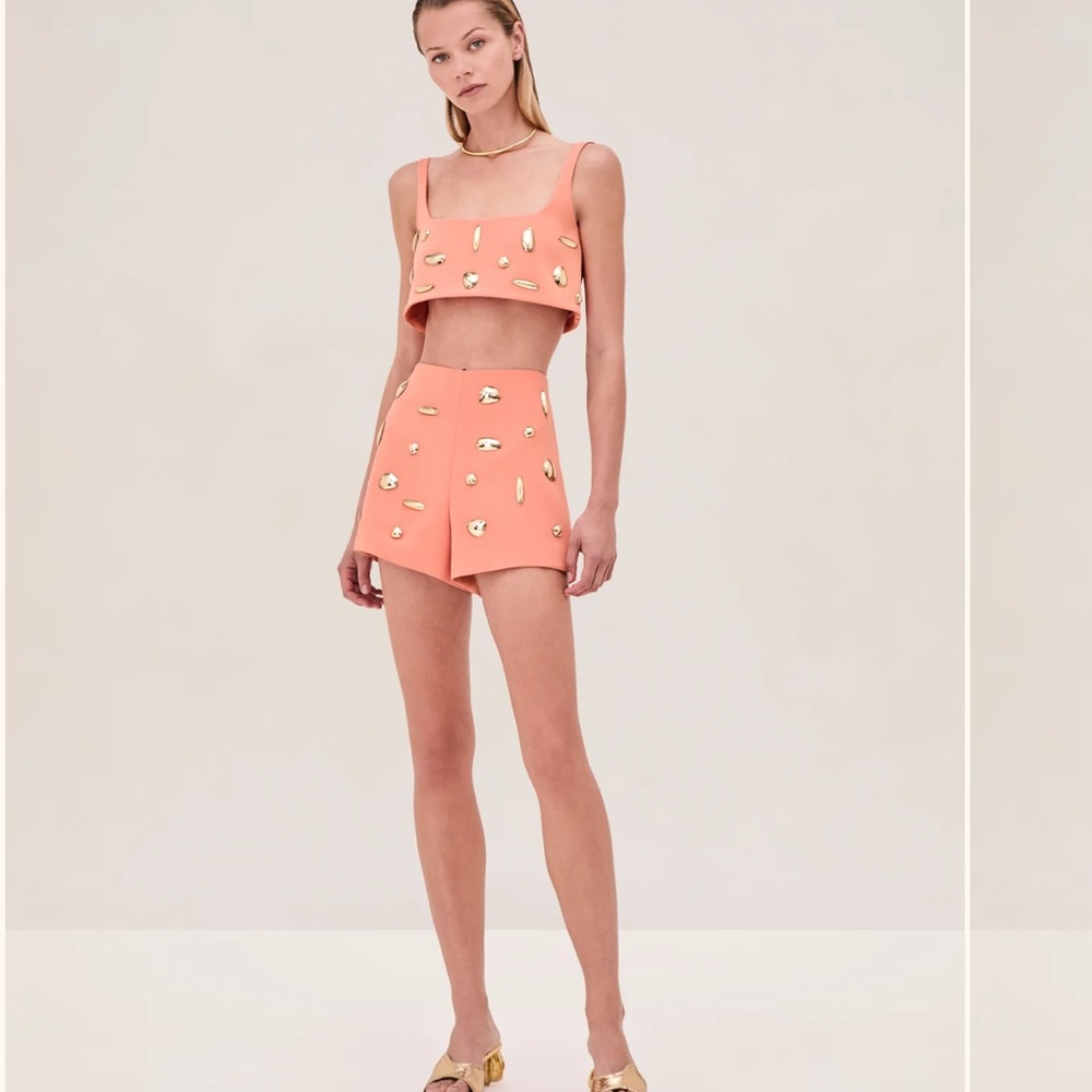 Alexis Coral Embellished Two-Piece Shorts Set